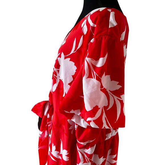 Lane Bryant Women’s Plus Size Floral Front Tie Midi Dress Coral White Size 22 - Picture 5 of 10